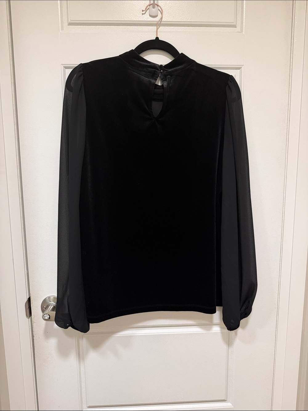 Ever new Black Velvet & Sheer Long-Sleeve Women's Top medium - Picture 3 of 8
